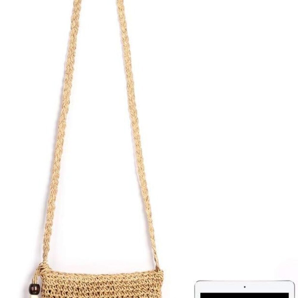 Women Straw Crossbody Purse Beach Handmade Woven Shoulder Bag with Tassels - Picture 3 of 7